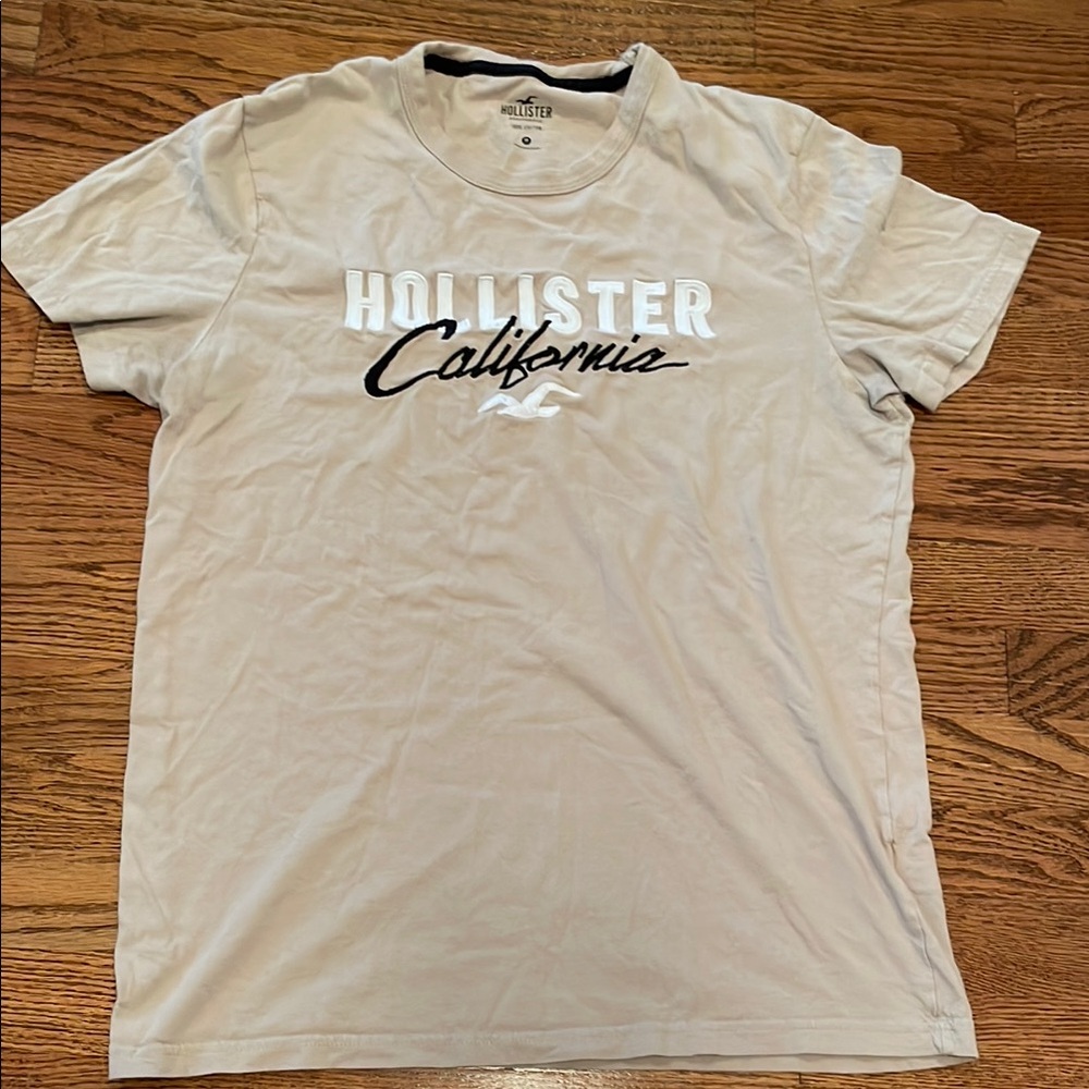 Hollister Men’s Medium Tan Short Sleeve Tee With Embroidered Logo